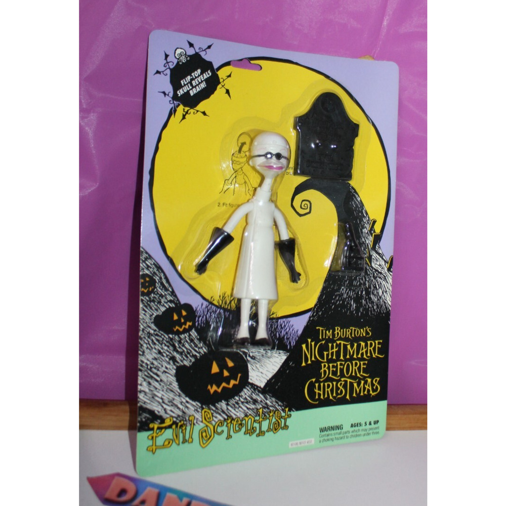 Disney The Nightmare Before Christmas Evil Scientist W/ Flip Skull Toy 1993 NBC